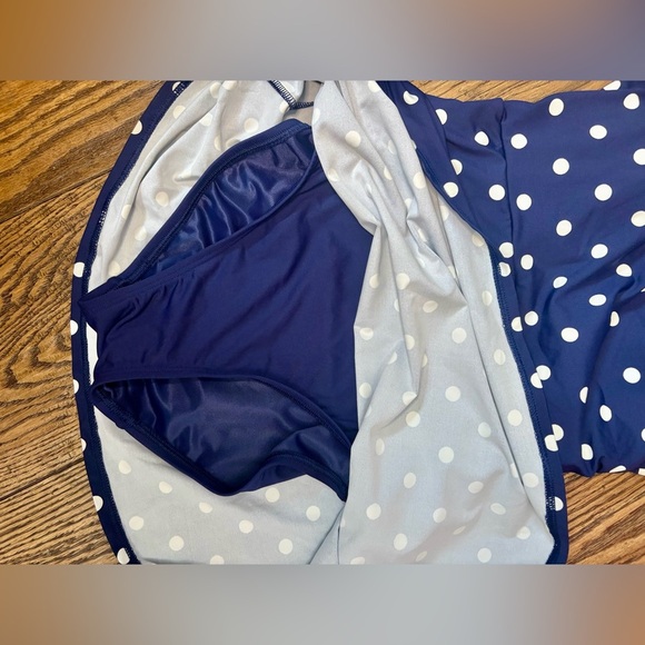 Land’s End Polka Dot Wrap One Piece Swim Dress - Picture 6 of 8